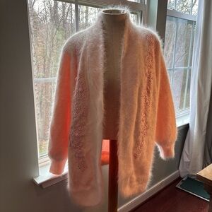 Lee Sands Vintage rabbit Angora hair Embellished beaded Cardigan sweater L